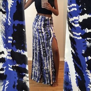 Forever 21 Long Skirt Indigo Tribal Stripes Slits